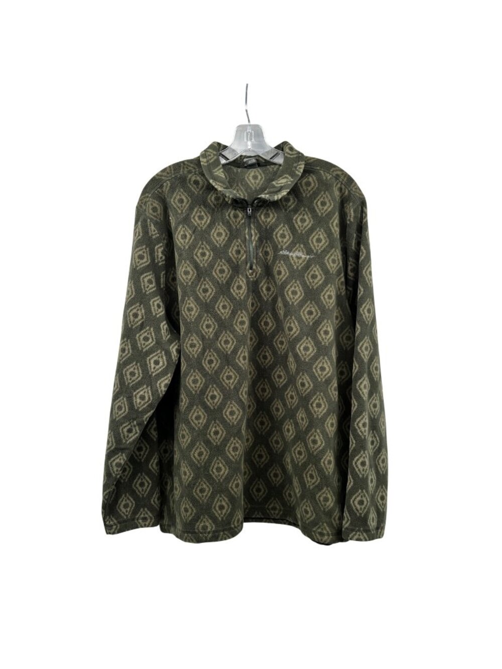 Eddie Bauer Mens Fleece Quarter Zip Pullover Green Print Size XXL